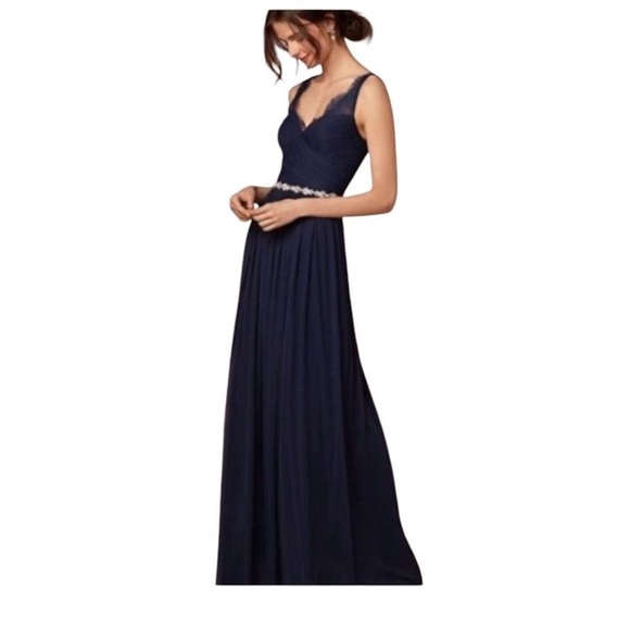 BHLDN HITHERTO FLEUR ANTHROPOLOGIE Elegant Navy Blue Lace Evening Gown SIZE 4 - Picture 3 of 8